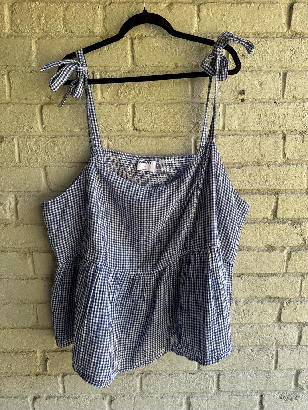 Old Navy Navy and White Gingham Tie-Shoulder Peplum Camisole Sz 4X 100% cotton